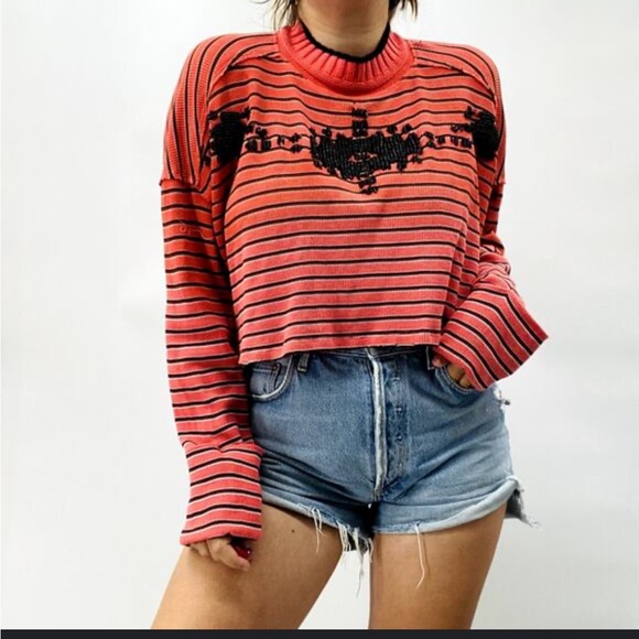 Free People We The Free Avalanche Thermal beaded Crop Top Striped Ribbed shirt - Picture 11 of 11